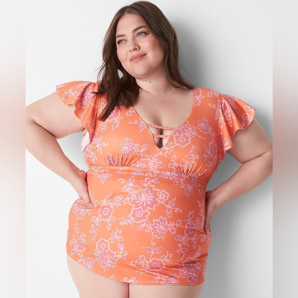 NEW LANE BRYANT Swim By Cacique No-Wire Flutter-Sleeve Swim Tankini Top Size 20 - Picture 2 of 11